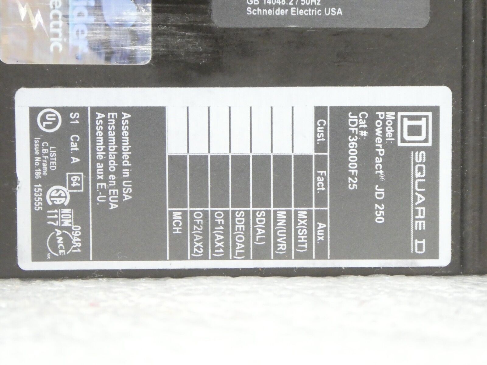 Square D JDF36000F25 Circuit Breaker PowerPact JD 250 CB200 Lot of 2 Working