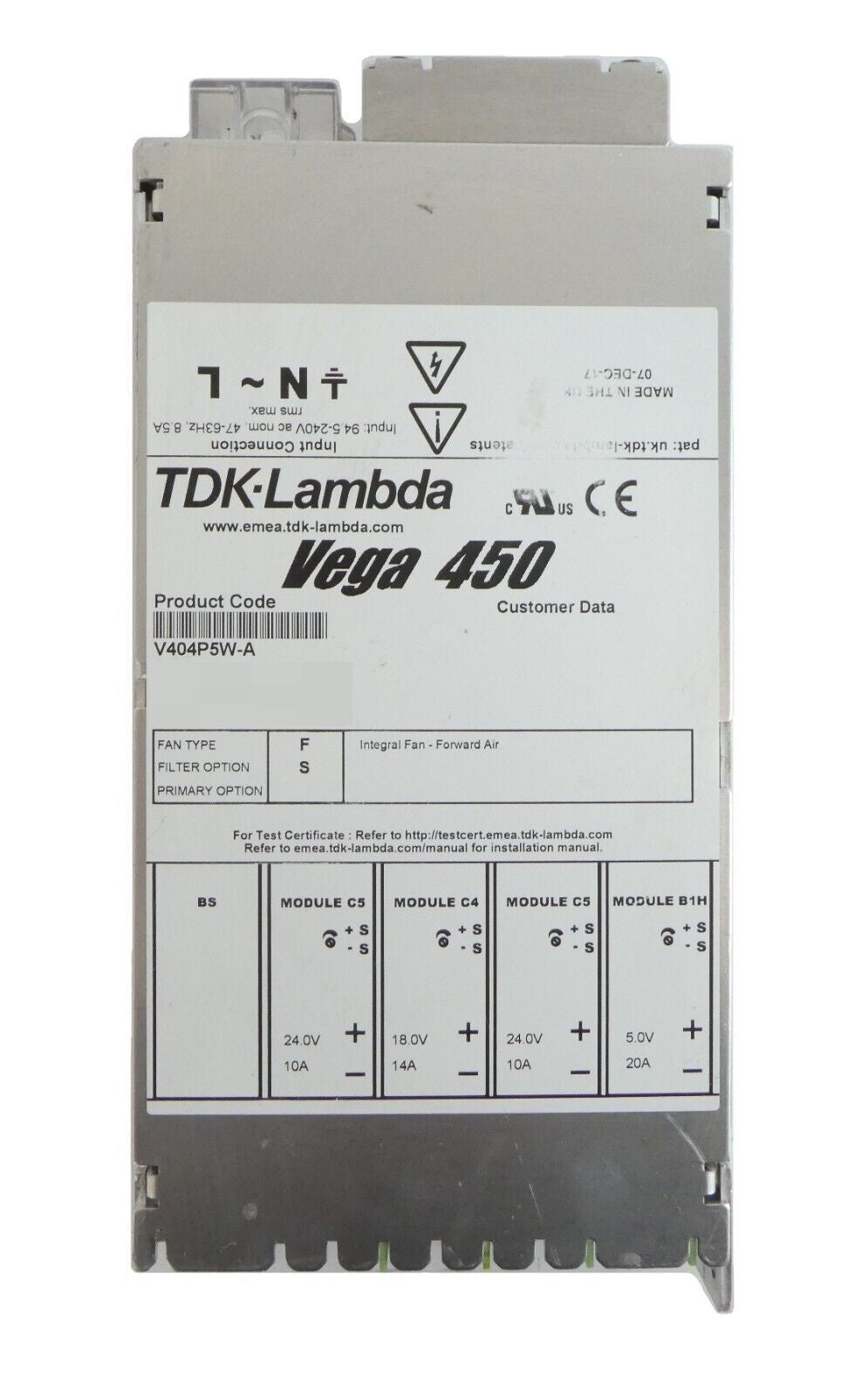 TDK-Lambda V404P5W-A Modular Power Supply Assembly Vega 450 Working Surplus