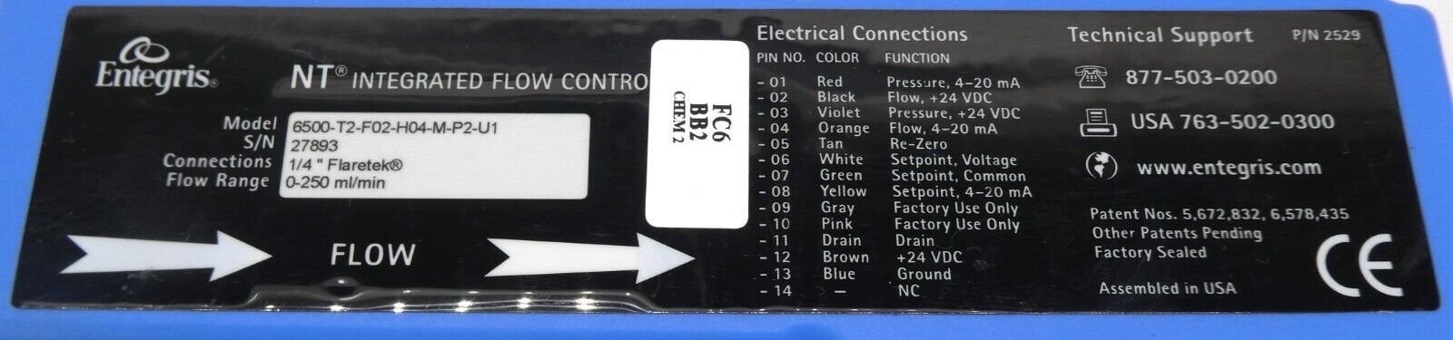 Entegris 6500-T2-F02-H04-M-P2-U1 InVue Integrated Flow Controller Working Spare