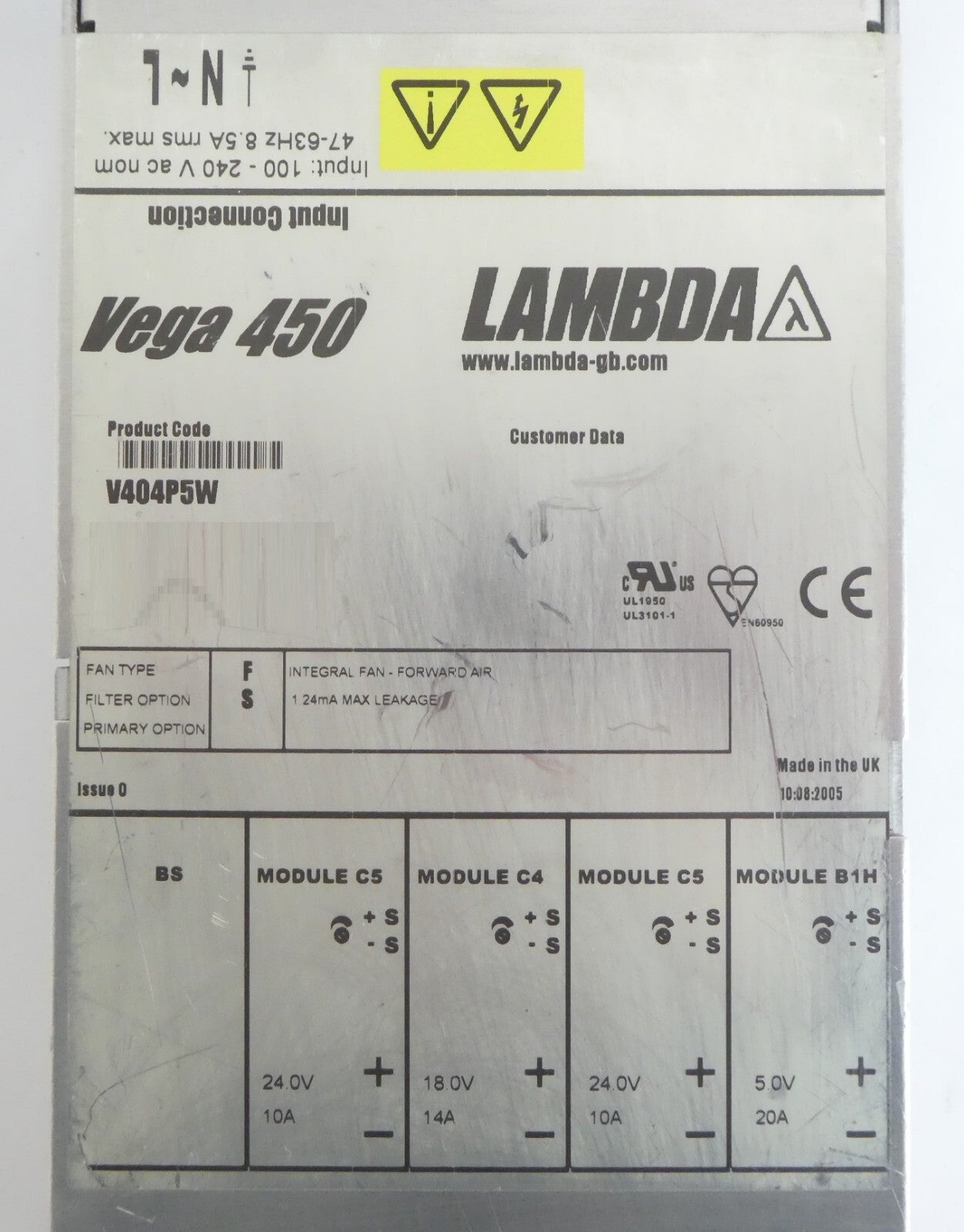 TDK-Lambda V404P5W Modular Power Supply Assembly Vega 450 Working Surplus