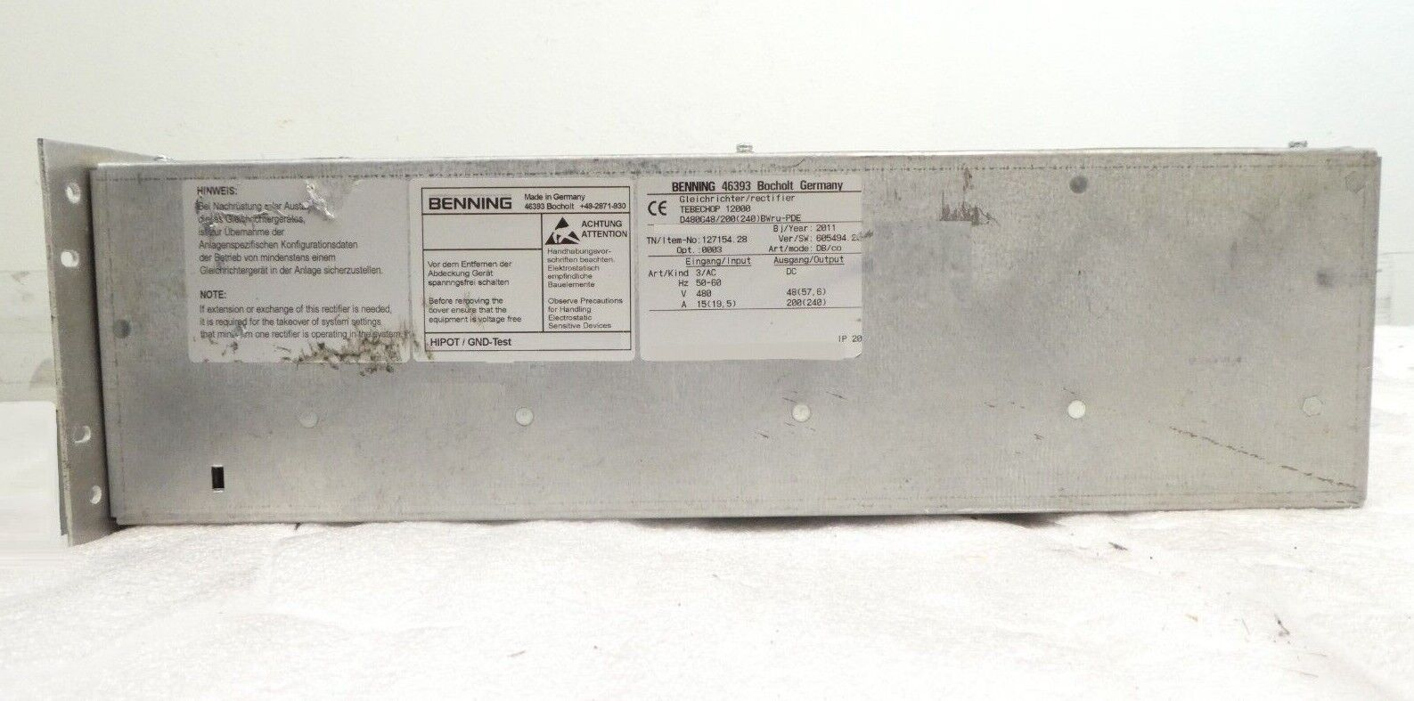 Benning D480G48/200 Modular DC Power Rectifier TEBECHOP 12000 Dented Untested