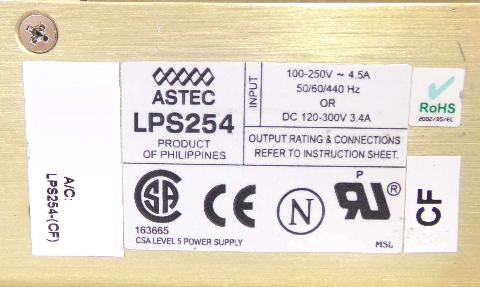 Astec LPS254-(CF) CSA Level 5 Power Supply Assembly LPS254 Lot of 2 Working