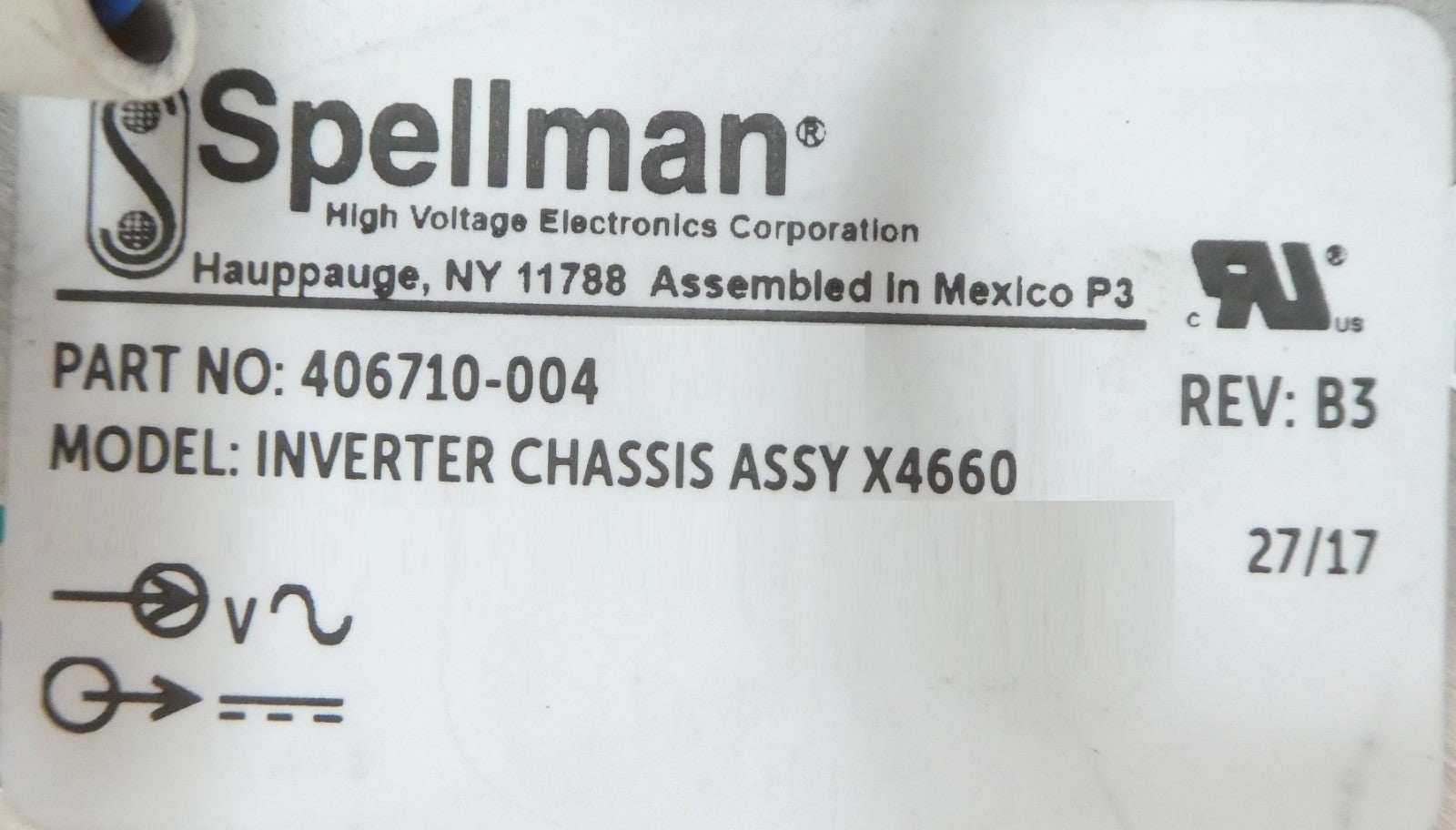 Spellman 406710-004 Inverter Chassis Assembly X4660 Spare Surplus