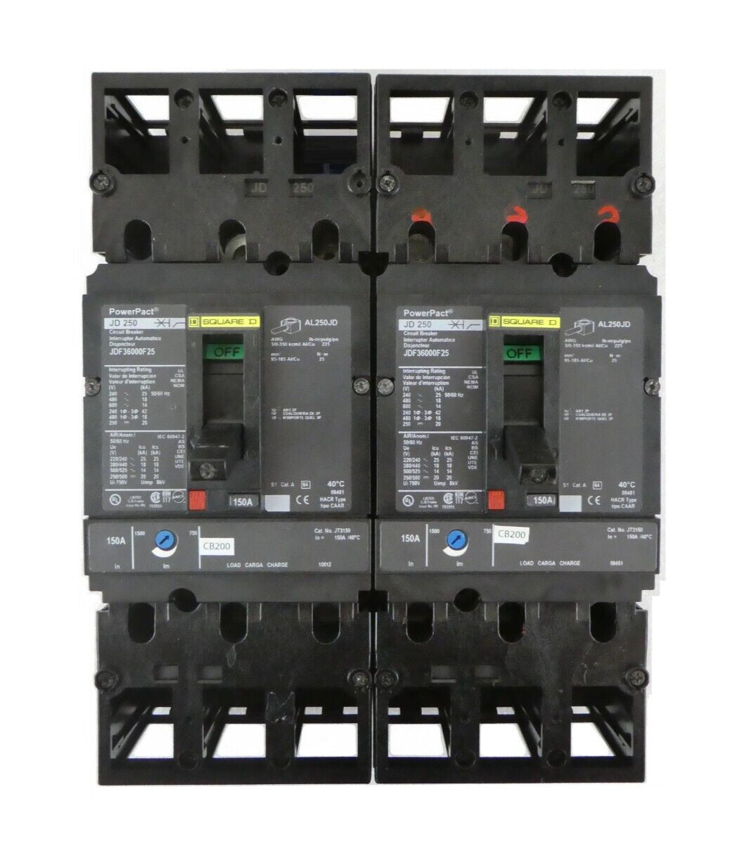 Square D JDF36000F25 Circuit Breaker PowerPact JD 250 CB200 Lot of 2 Working