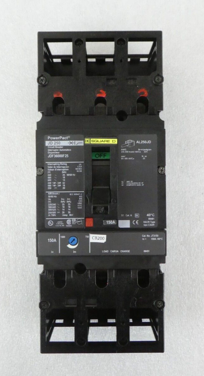 Square D JDF36000F25 Circuit Breaker PowerPact JD 250 CB200 Lot of 2 Working
