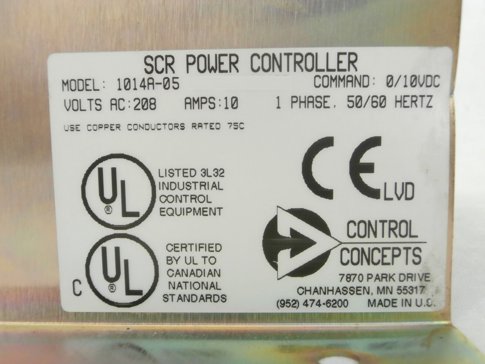 Control Concepts 1014R-05 SCR Power Controller with Cable Set Working Surplus