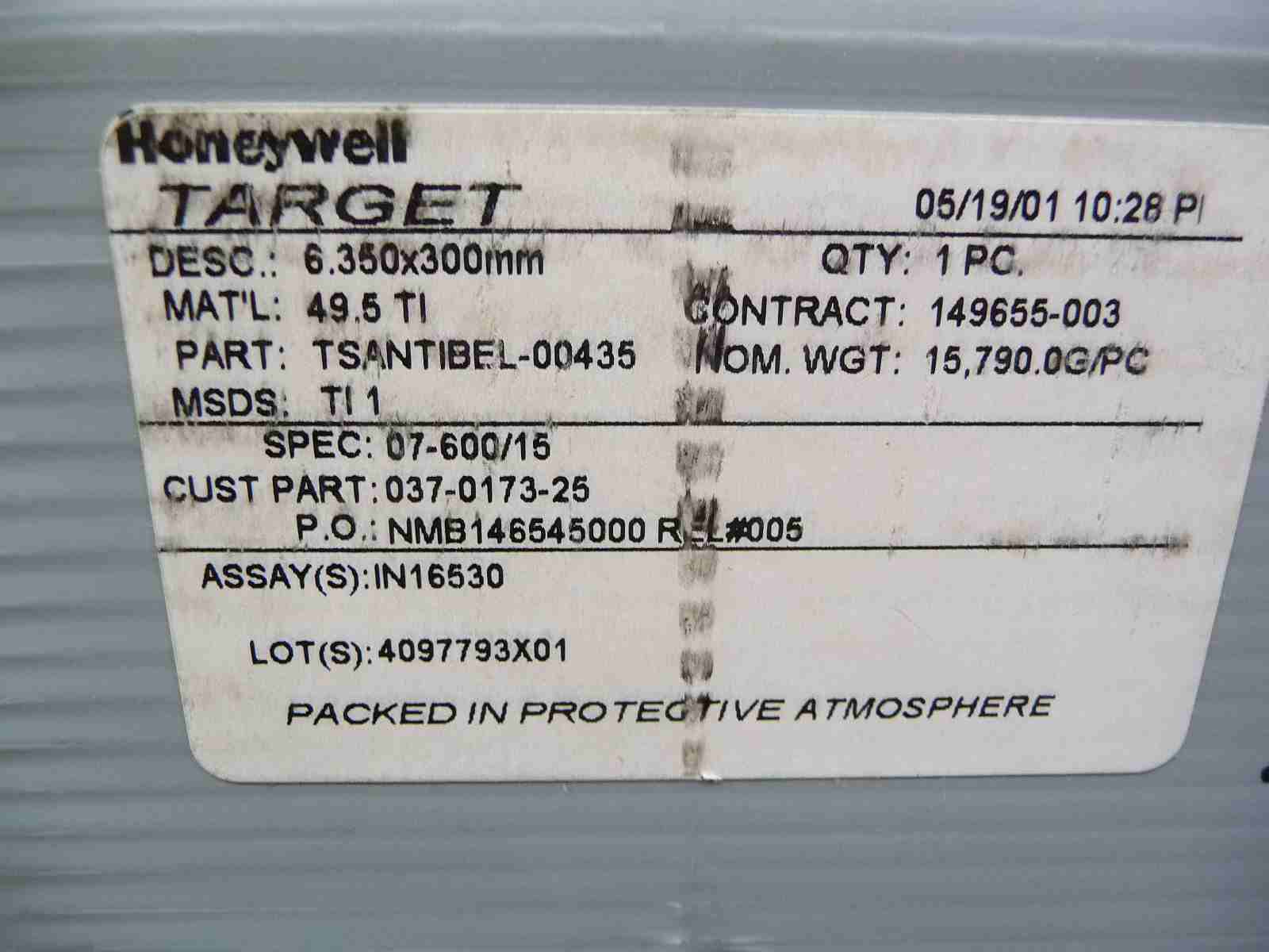 Honeywell TSANTIBEL-00435 300mm 49.5 Titanium Sputtering Target 037-0173-25 New