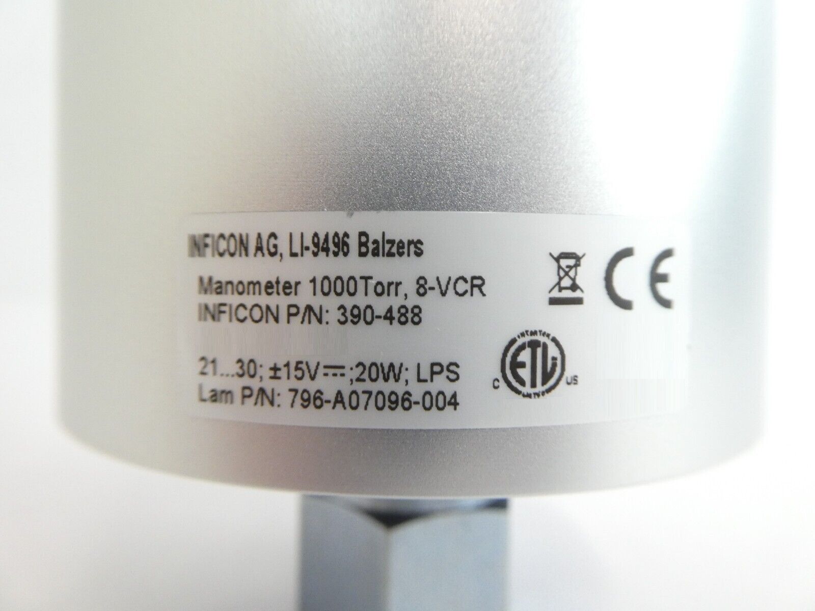 Inficon 390-488 Diaphragm Gauge Manometer Lam 796-A07096-004 Working Surplus