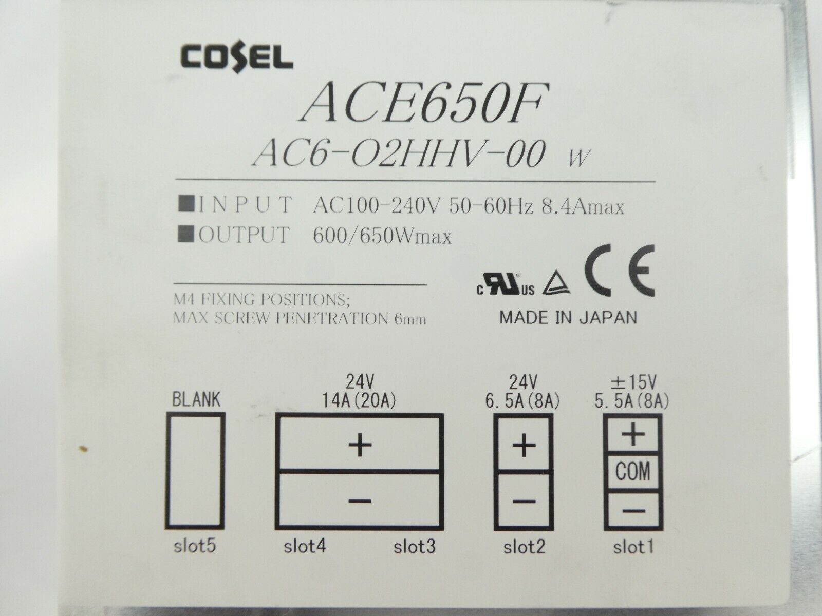 Cosel AC6-02HHV-00 W 650W Power Supply ACE650F Working Surplus