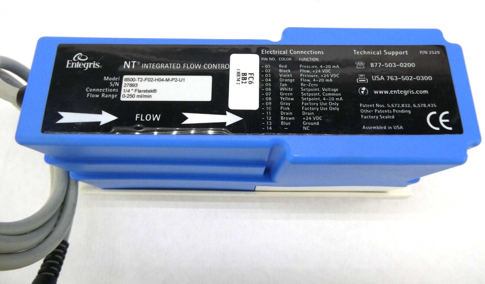 Entegris 6500-T2-F02-H04-M-P2-U1 InVue Integrated Flow Controller Working Spare