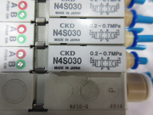 CKD N4S030 Pneumatic Solenoid Valve Manifold & OPP3-1H Lot of 2 Used Working
