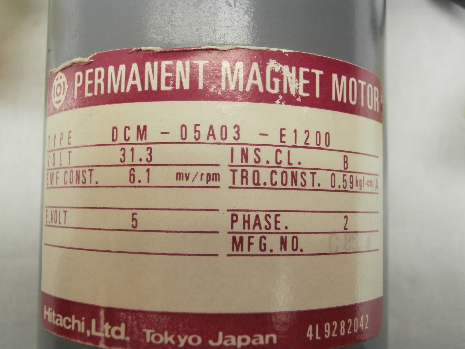 Hitachi DCM-05A03-E1200 Permanent Magnet Motor Used Working