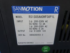 Sanyo Denki RS1S05AA AC Servo Drive RS1S05AA0HF08P1L SANMOTION R T-3044SS Used
