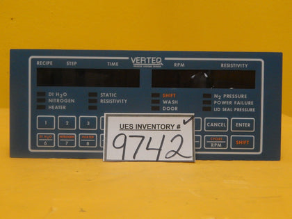 Verteq 1600-55A SRD Spin Rinse Dryer Controller Panel Used Working