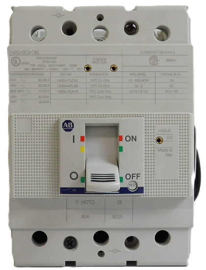 AB Allen-Bradley 140G-I3C3-C80 3-Pole Industrial Circuit Breaker Working