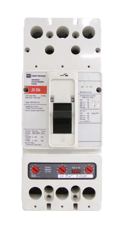Cutler-Hammer 1491D81G13 3-Pole Industrial Circuit Breaker JD 35k Working