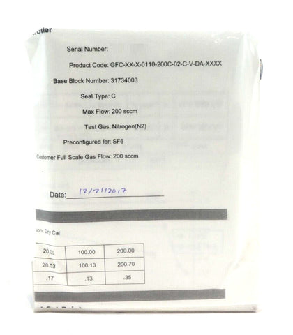 Pivotal Systems 32-02990 Mass Flow Controller MFC 200 SCCM SF6 New Surplus