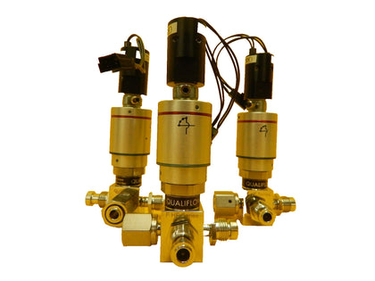 Qualiflow F HF Series 4-Way Pneumatic Valve 2x10-9atm.cm3/S?ec Lot of 3 Used