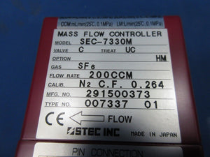 Horiba STEC SEC-7330M Mass Flow Controller SF6 200CCM Lot of 2 Used Working
