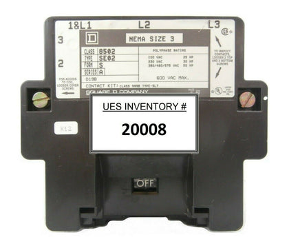 Square D 8502SE02S Motor Starter Coil 31074-400-16 Veeco Microetch 1201 Working