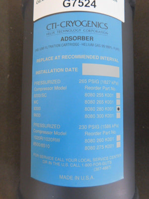 CTI-Cryogenics 8080 280 K001 Adsorber Helium Filtration Cartridge 1020R Used