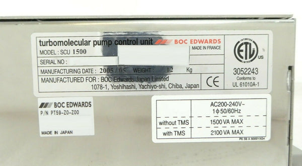 SCU-1500 Edwards PT59-Z0-Z00 Turbomolecular Pump Controller Turbo Test ...