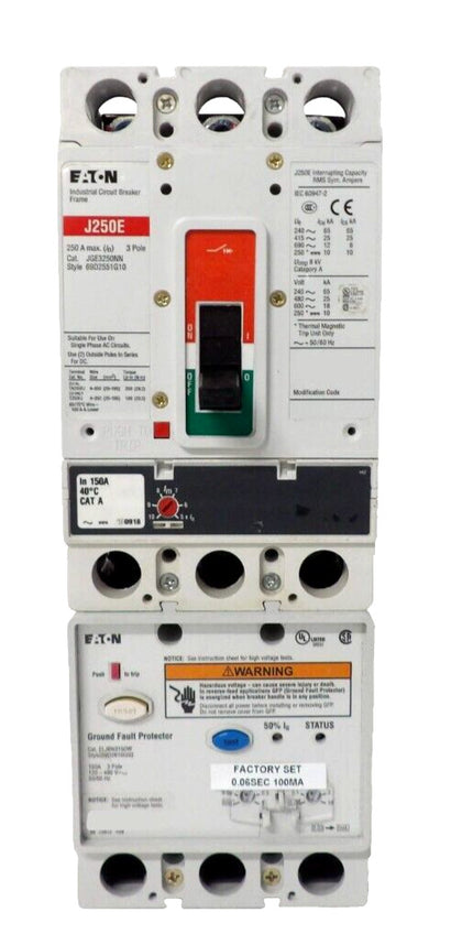 Eaton JGE325032G 3 Pole Circuit Breaker J250E ELJBN3150W Working Surplus