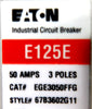 Eaton EGE3050FFG E125E 3-Pole Industrial Circuit Breaker Lot of 4 Working Spare