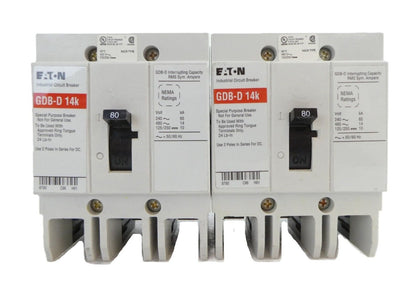 Eaton GDB3080D Industrial Circuit Breaker GDB-D 14k Reseller Lot of 2 New Spare