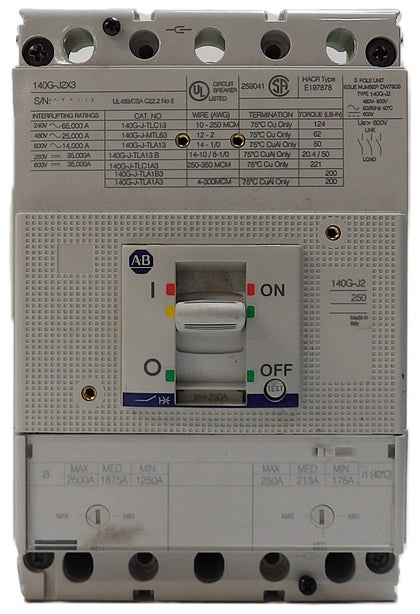 AB Allen-Bradley 140G-J2X3 3-Pole Industrial Circuit Breaker Working Surplus