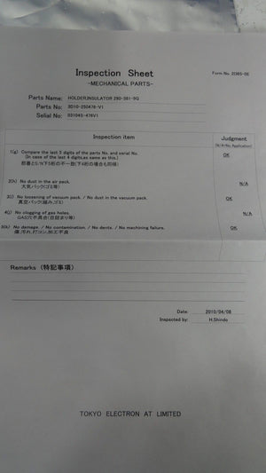 TEL Tokyo Electron ES3D05-250476-V1 Holder Insulator 290-381-9Q New Surplus