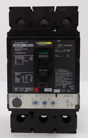 Square D JDF36250CU31X 3-Pole Circuit Breaker JD 250 Reseller Lot of 2 Working