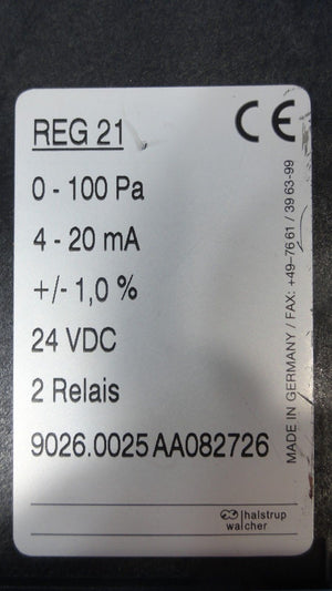 Halstrup Walcher REG 21 Differential Pressure Transmitter Used Working