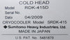 SHI Sumitomo Heavy Industries RDK-415D Cold Head Cryocooler Insert Refurbished