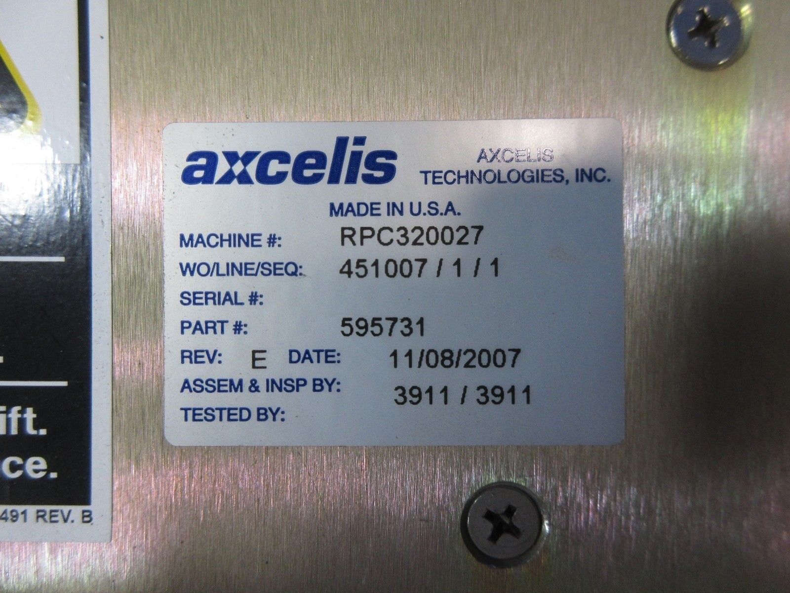 Axcelis 595731 Module Control Fusion PS3 590561 RPC320027 Used Working